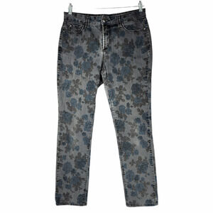 NYDJ 8P Womens Skinny Jeans Petite Lift Tuck Floral Ankle Stretch Gray‎ Blue USA